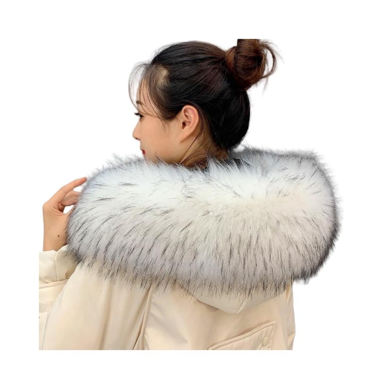 LDFWAY Faux Fur Collar Scarf Hood Collar Shawl Stole Neck Warmer For Winter Coat Jacket Parka (90cm/35.4", White with black tips) - Image 1